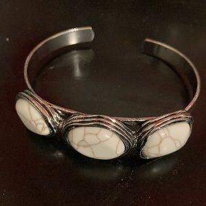 Cuff bracelet, silver and white, medium sized